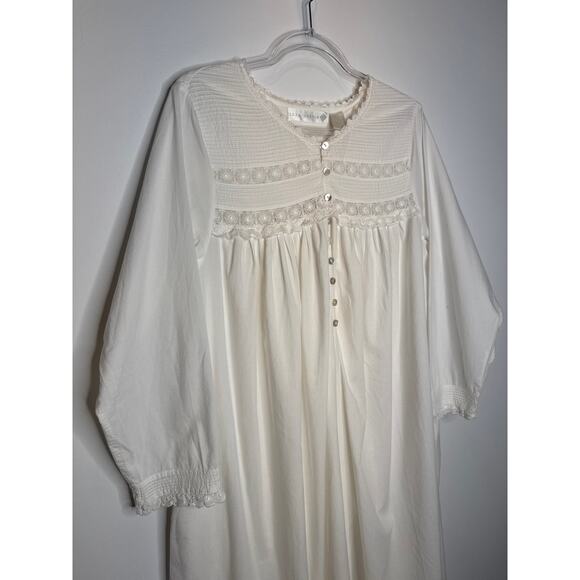 1990s Eileen West White Cotton Lace Pintuck Nightgown Medium - Picture 5 of 13